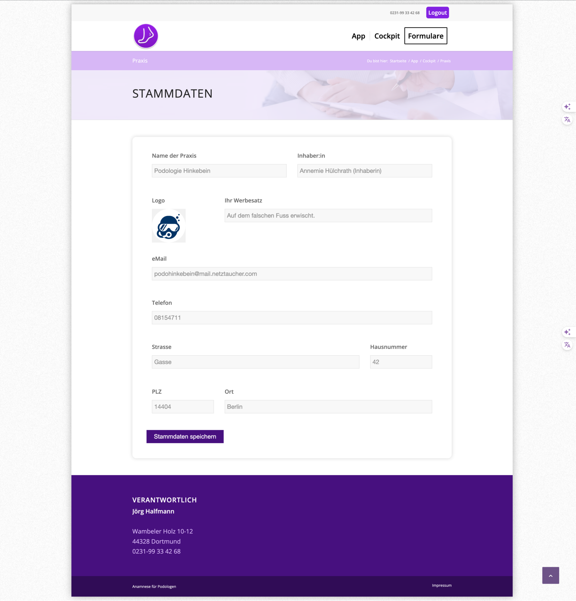 Podisoft-Praxis-Stammdaten